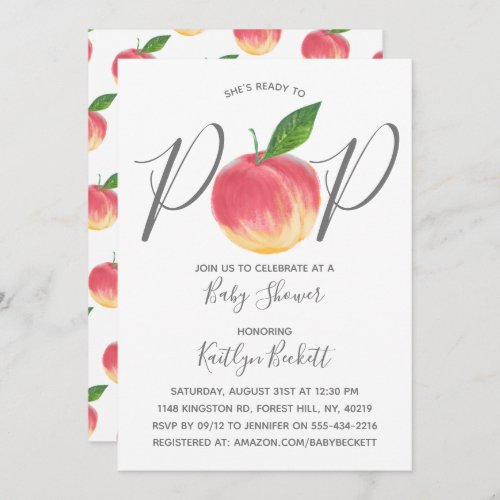 Ready To Pop Watercolor Peach Baby Shower Invitation