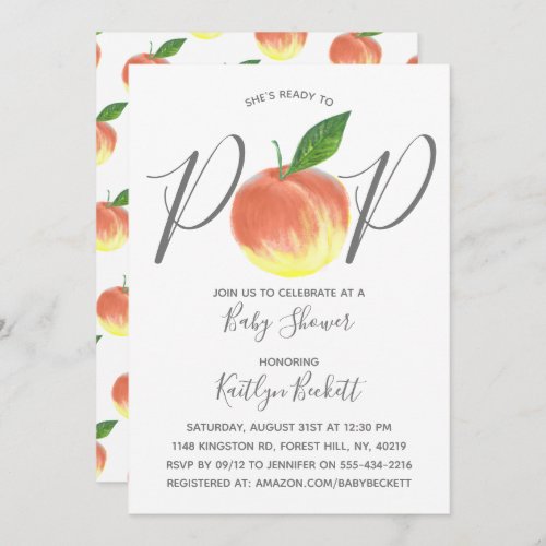 Ready To Pop Watercolor Peach Baby Shower Invitation