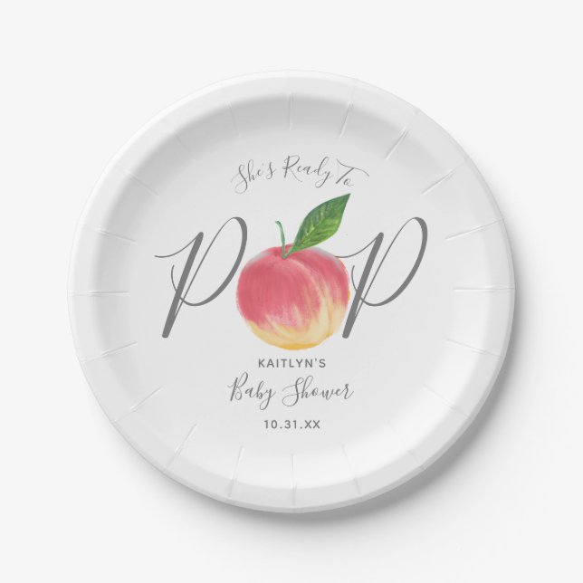 Ready To Pop Watercolor Peach Baby Shower Paper Plates (Front)