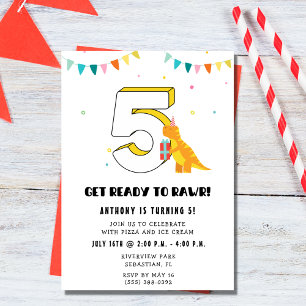 Ready to Rawr Dinosaur Boy 5th Birthday Party Invitation