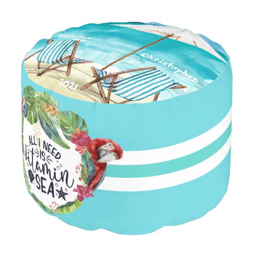 Ready to relax by the pool watercolor teal exotic pouf