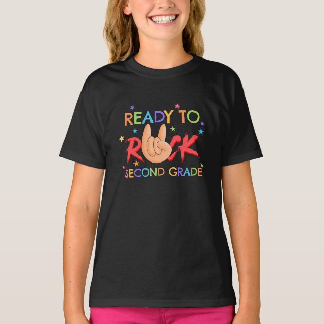 Ready to Rock 2nd Grade Rock Hand T-Shirt (Front)
