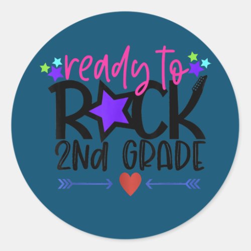 Ready to rock 2nd Grade Student and Teacher  Classic Round Sticker
