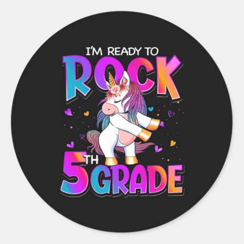 Ready To Rock 5th Grade Unicorn Back To School Gir Classic Round Sticker
