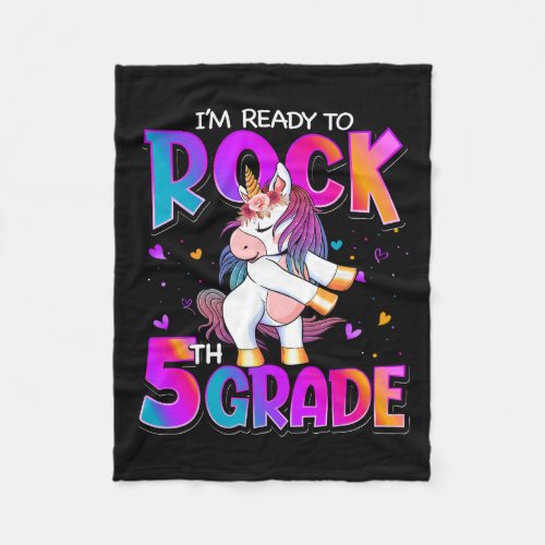 Ready To Rock 5th Grade Unicorn Back To School Gir Fleece Blanket