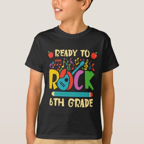 Ready To Rock 6th Grade Guitar Back To School Boys T_Shirt