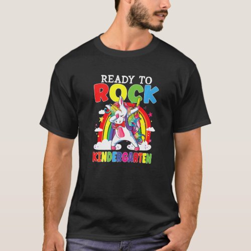 Ready To Rock Kindergarten Unicorn Girls Kids Back T_Shirt