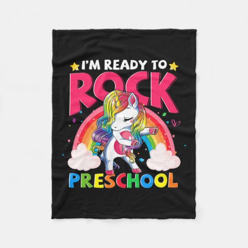 Ready To Rock Preschool Unicorn Girls Back To Scho Fleece Blanket