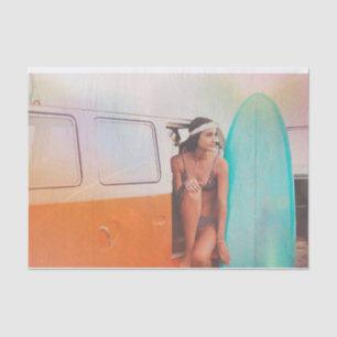 Ready to Surf Retro Woman Surfboard Decoupage Tissue Paper