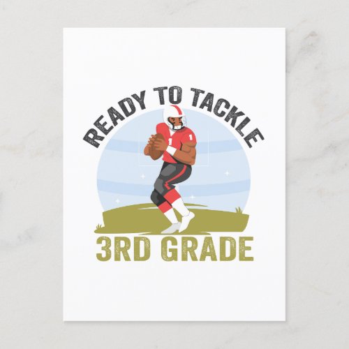 Ready To Tackle 3rd Grade Football Fantasy Rugby  Invitation Postcard