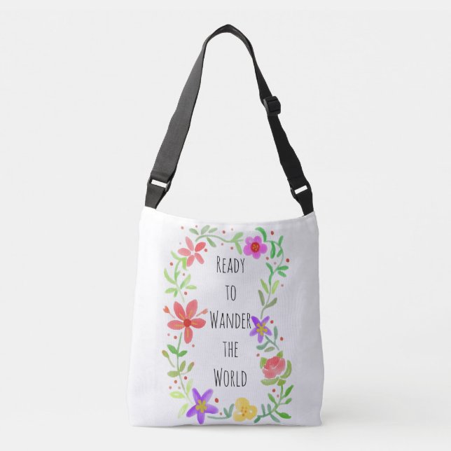 Ready to Wander the World Flower Frame Boho Crossbody Bag (Front)