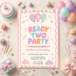 Ready Two Party 2nd Birthday Colorful Invitation