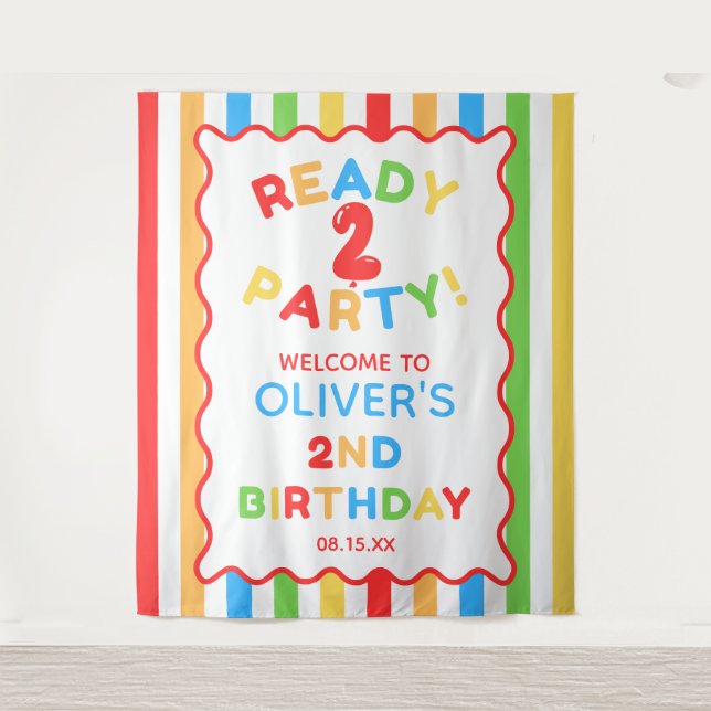 Ready Two Party 2nd Birthday Fun Photo Backdrop (Front)