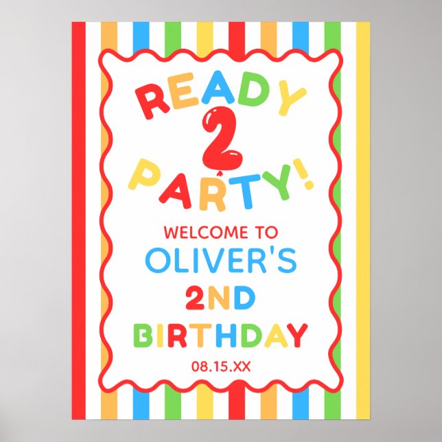Ready Two Party 2nd Birthday Fun Welcome Sign (Front)