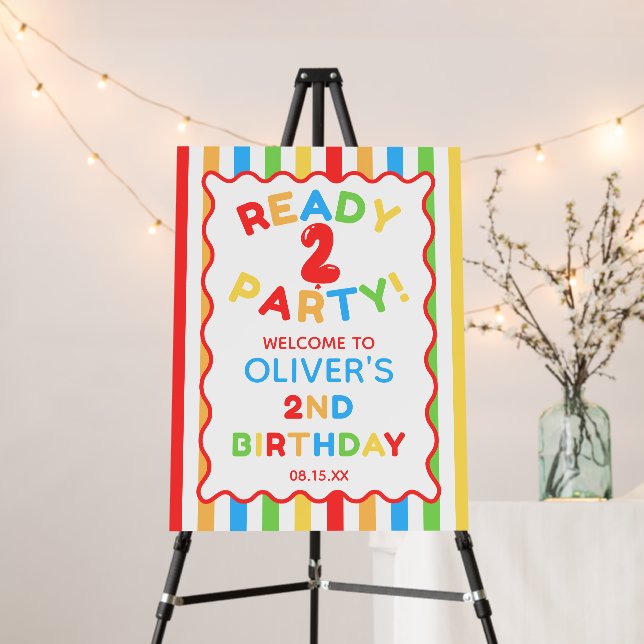 Ready Two Party 2nd Birthday Fun Welcome Sign (In Situ (Stand))