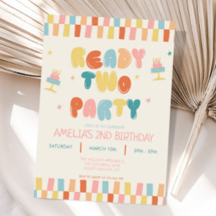 Ready Two Party 2nd Birthday Invitation Colorful