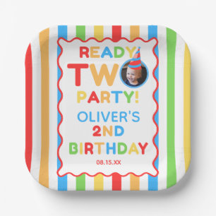 Ready Two Party 2nd Birthday Photo Colorful Fun Paper Plates