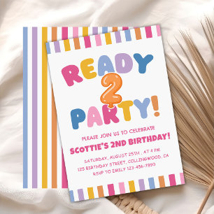 Ready Two Party Colorful 2nd Birthday Invitation