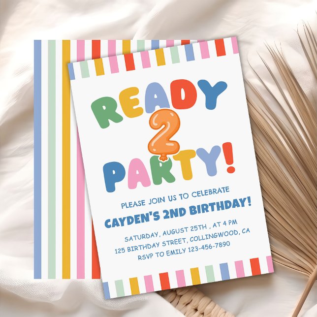 Ready Two Party Colorful 2nd Birthday Invitation (Creator Uploaded)