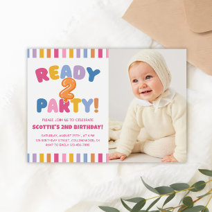 Ready Two Party Colorful 2nd Birthday Photo Invitation