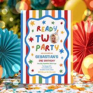 Ready Two Party Colorful Boy 2nd Birthday Party Invitation