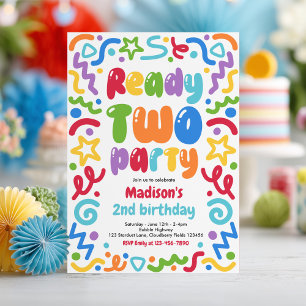 Ready Two Party Confetti Balloon 2nd Birthday Invitation