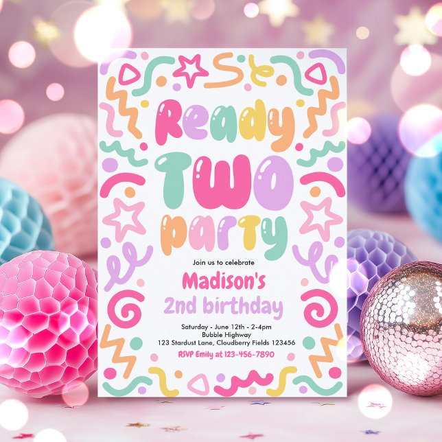 Ready Two Party Confetti Balloon 2nd Birthday  Invitation (Creator Uploaded)