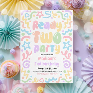 Ready Two Party Confetti Balloon 2nd Birthday  Invitation