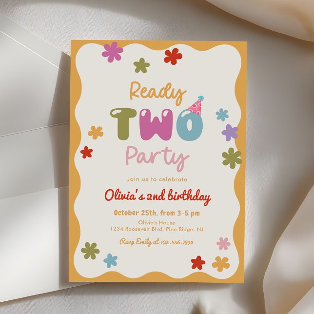 Ready Two Party Daisy Colorful 2nd Birthday Invitation (Creator Uploaded)