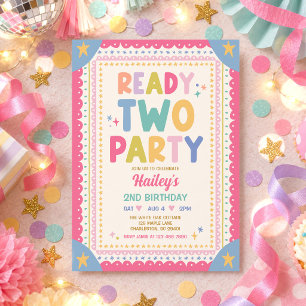 Ready Two Party Whimsical Girl 2nd Birthday Party Invitation