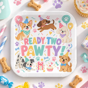 Ready Two Pawty Pastel Puppy 2nd Birthday Party Paper Plates