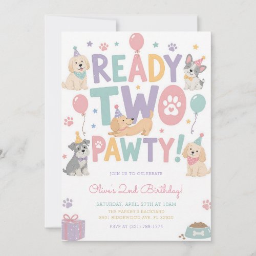 Ready Two Pawty Puppy Dog 2nd Birthday Invitation