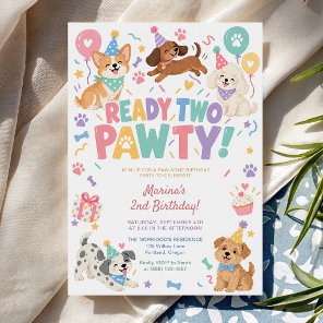 Ready Two Pawty Puppy Dog Theme 2nd Birthday Party Invitation