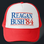 Reagan Bush '84 Hat<br><div class="desc">Classic campaign hat from the 1980s. That hat commemorates Ronald Reagan and George H.W. Bush's historic victory in 1984. Shown here on a red hat,  but looks great on blue and white.</div>