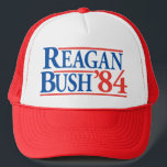 Reagan Bush '84 Hat<br><div class="desc">Classic campaign hat from the 1980s. That hat commemorates Ronald Reagan and George H.W. Bush's historic victory in 1984. Shown here on a red hat,  but looks great on blue and white.</div>