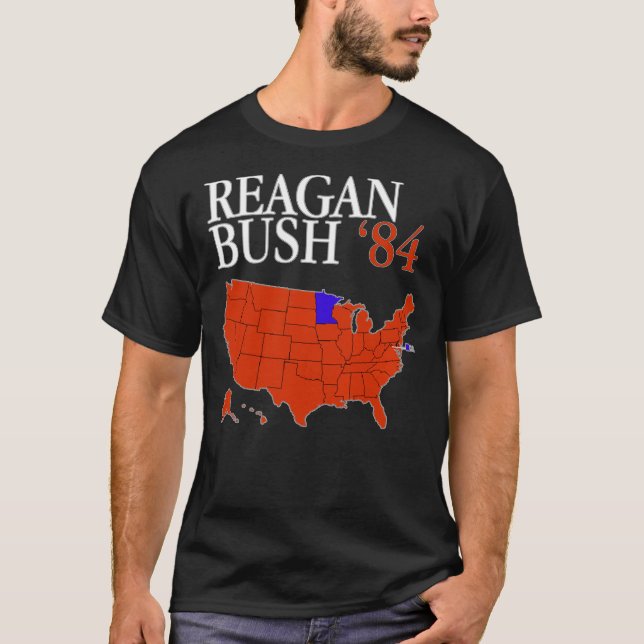 Reagan Bush &x27;84 Retro Logo Red White Blue Elec T-Shirt (Front)
