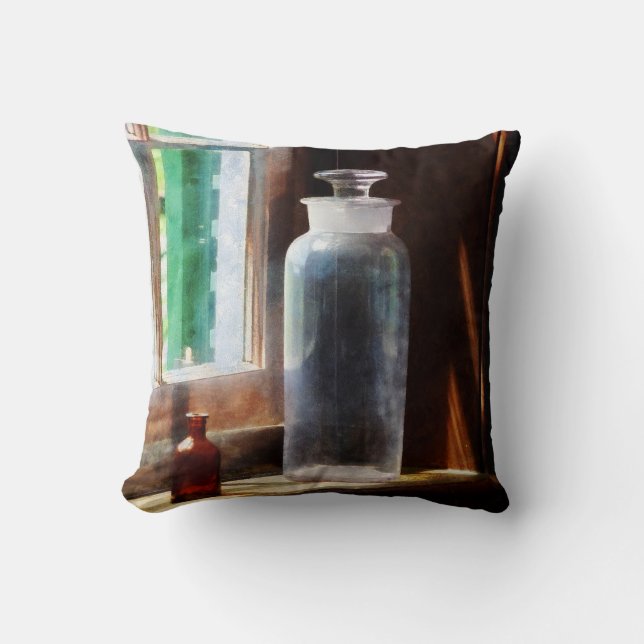 Reagent Bottle and Small Brown Bottle Throw Pillow (Front)