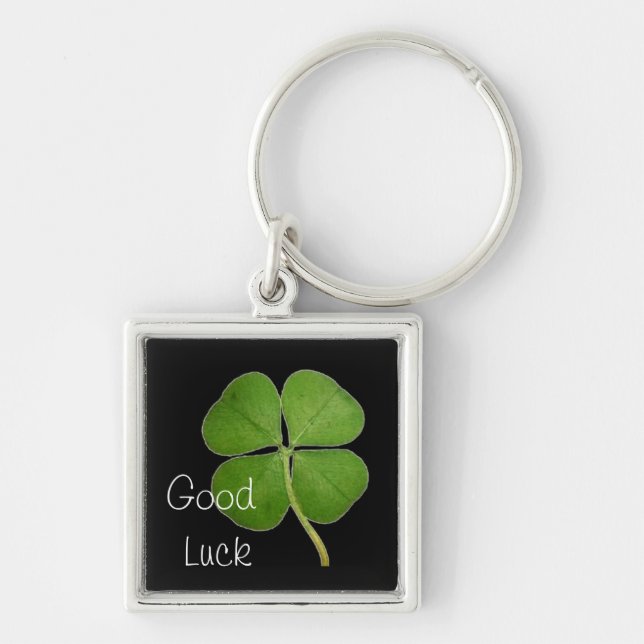 Real 4 Leaf Clover Shamrock Black Keychain (Front)