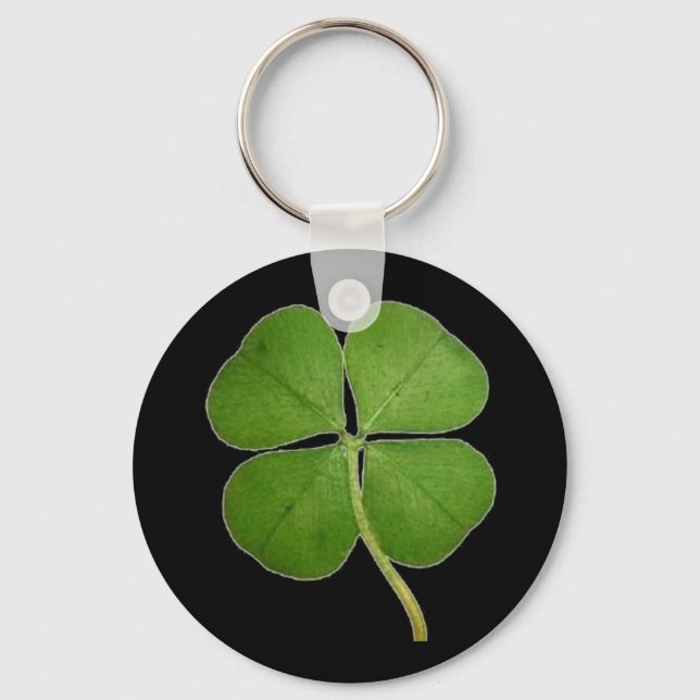Real 4 Leaf Clover Shamrock Black Keychain (Front)