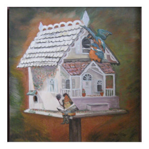Real Acrylic & Oil painting of a creative birdcage Print
