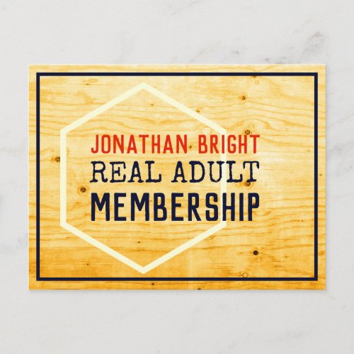 Real Adult Membership minimal and funny humorous Postcard