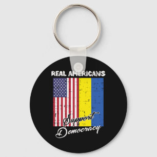 Real Americans Support Democracy Us Ukraine Flag M Keychain