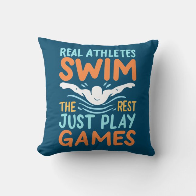 Real Athletes Swim Throw Pillow (Front)