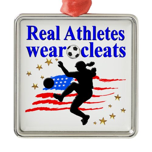 REAL ATHLETES WEAR CLEATS SOCCER DESIGN METAL ORNAMENT