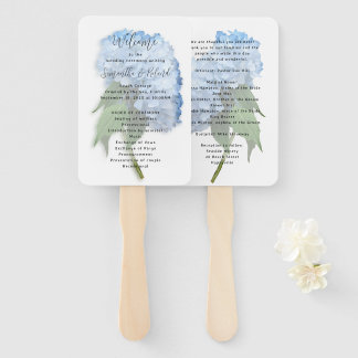 Real Blue Hydrangea Flowers Wedding Program Hand Fan