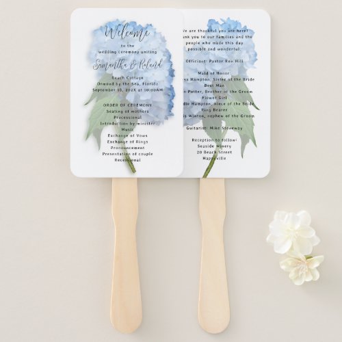 Real Blue Hydrangea Flowers Wedding Program Hand Fan