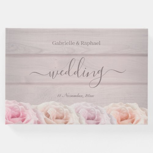 Real Blush Pink Roses Rustic Chic Floral Wedding Guest Book
