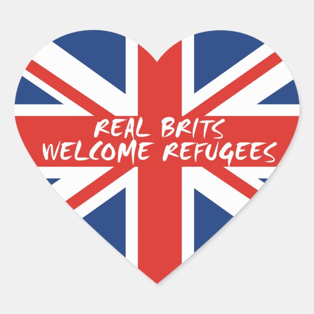 Real Brits Welcome Refugees Heart Sticker (Front)