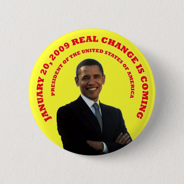 REAL CHANGE YELLOW.. PINBACK BUTTON (Front)