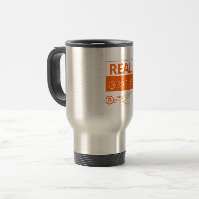 Real Coin Bitcoin Travel Mug (Front Left)